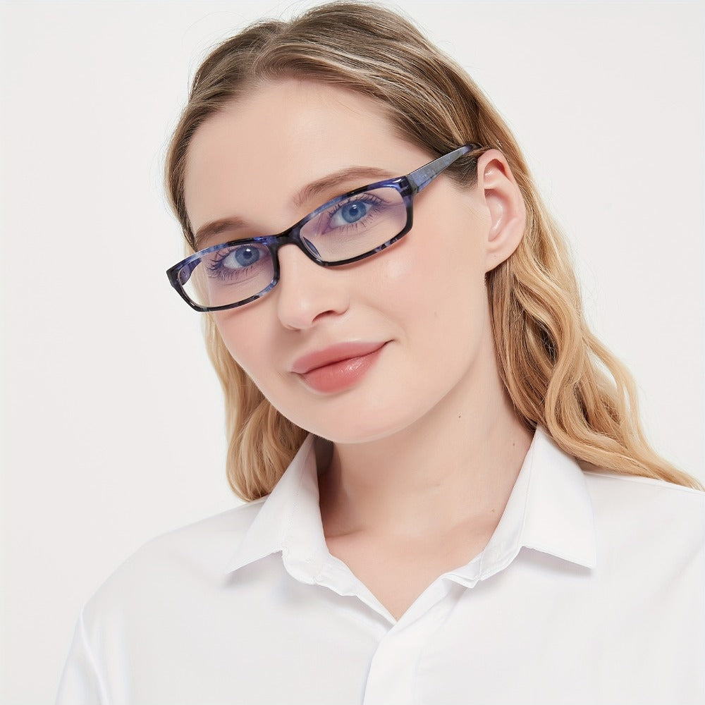 Reading Glasses 5 Pack for Women and Men Blue Light Blocking Readers Rectangular Spring Hinge Frame Anti Eyestrain Computer Reading Glasses Lightweight Fashionable Multi-Color Set Magnification 1.0 to 4.0
