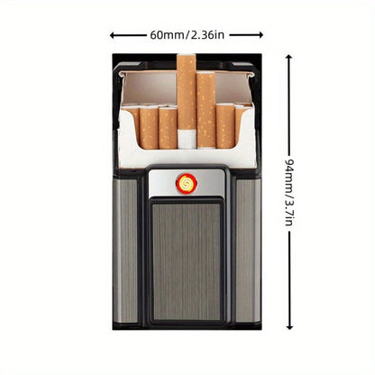 Cigarette Case with Built-in USB Rechargeable Lighter, Tungsten Filament Windproof Electric Igniter, One-Button Pop-Up, Holds 20 Cigarettes, Compatible with Soft & Hard Packs – Travel Cigarette Holder