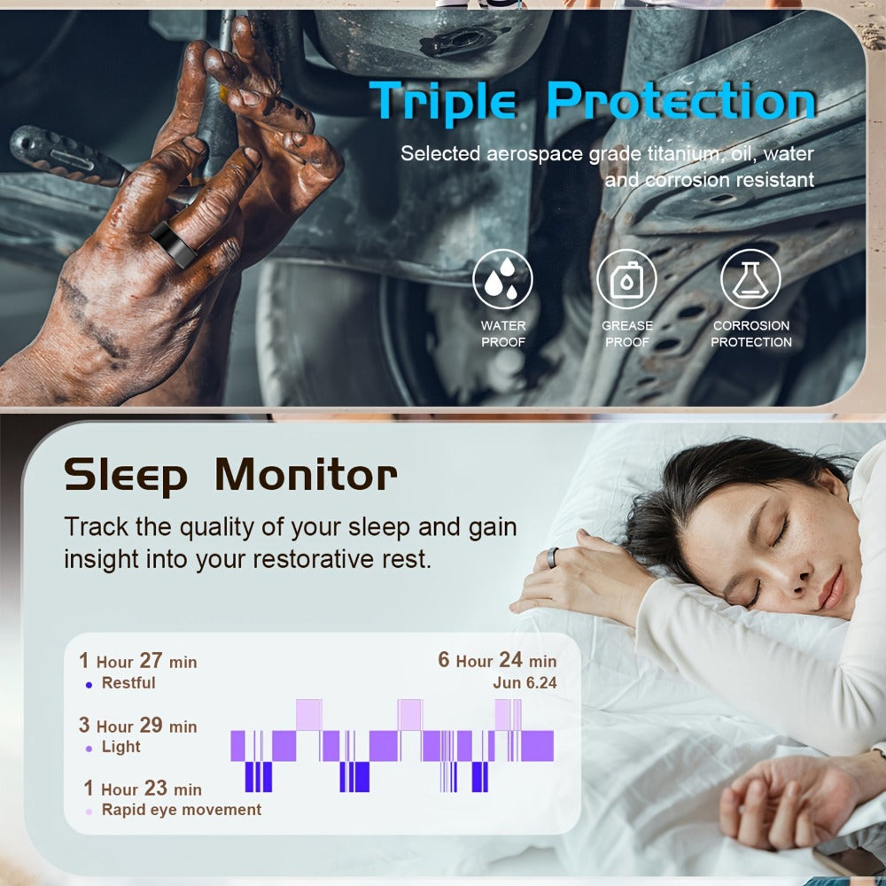 Smart Ring Fitness & Health Tracker for Men & Women – Heart Rate, Sleep, Steps, Calories, Body Temp & HRV Monitoring, IP68 Waterproof, iOS & Android Compatible