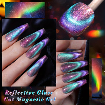 Cat Eye Gel Polish Set 6pcs BORN PRETTY Double Light Reflective Magnetic - Sparkling Rainbow Glass Cat Eye Effect Soak Off UV LED Gel 10ml Each Long Lasting Salon & Home DIY Manicure Kit for Women