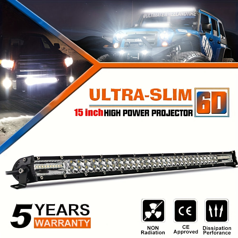 8/15 Inch Ultra-Thin LED Double Row Strip Light, Ultra Bright, Used for Car, Truck, for Jeep, Off-Road, ATV Boat Lighting, Without Battery