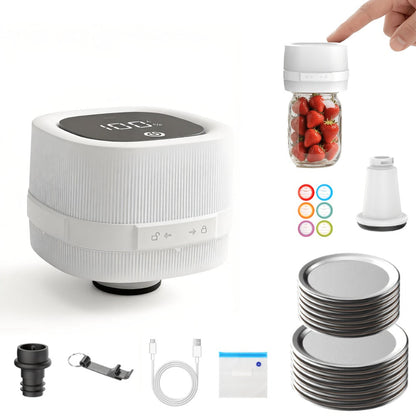 Electric Jar Vacuum Sealer 3-in-1 with 14 Sealing Lids – One-Button Leak-Proof Vacuum Sealing Machine for Food Storage, Fits Regular & Wide Mouth Jars, Wine Plug & Bag Included