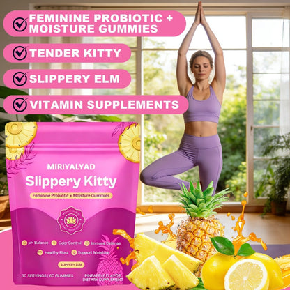 Feminine Probiotic Gummies 60-Count 30-Day Supply with Bacillus Coagulans & Slippery Elm - pH Balance Odor Control Vaginal Moisture Support - Vegan Gluten-Free Pineapple Flavor Women