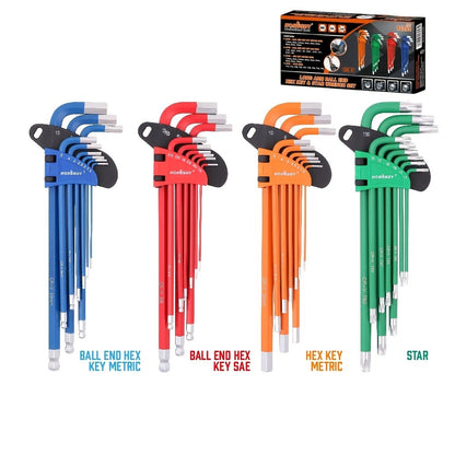 Allen Wrench Set Ball End Hex Key - SAE & Metric Color-Coded with T-Handle & Torx Keys Chrome Vanadium Steel for Bicycle Repair Auto DIY Home Improvement