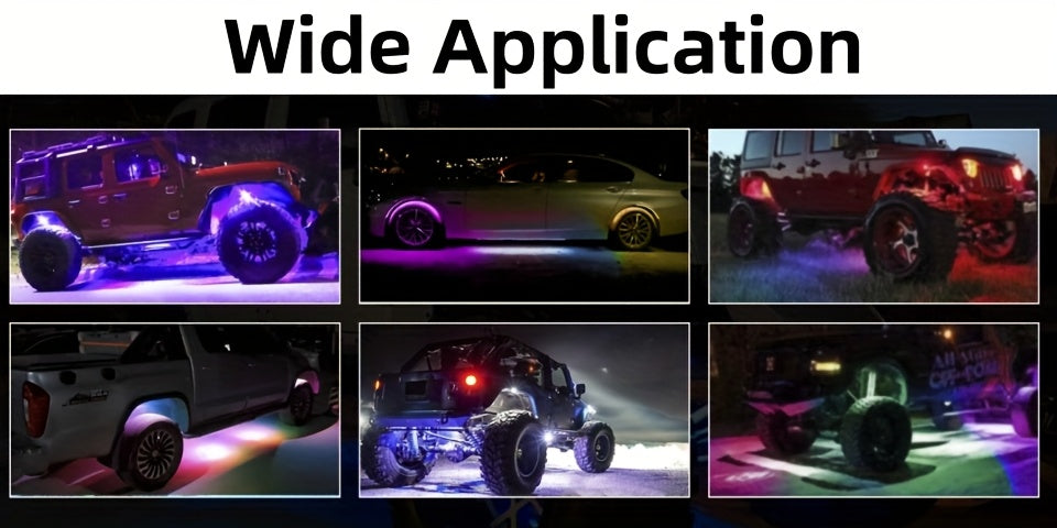 RGB LED Rock Lights With App/Remote Control & Timing & Music Mode Rock Lights For Trucks, Rock Light Kits For ATV RZR UTV SUV Off Road Motorcycle, Without Battery