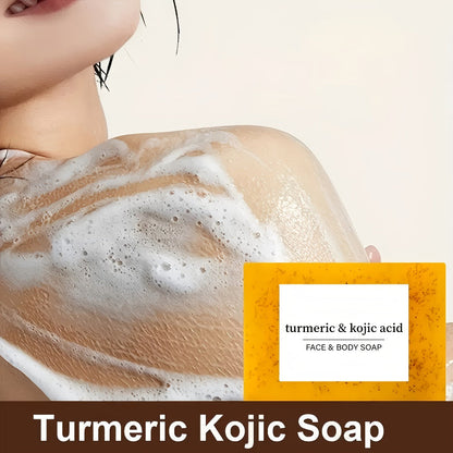 Kojic Acid Soap Set with Turmeric & Lemon – Handmade Cold-Processed Brightening Bars for Face & Body, Deep Cleansing & Hydrating, All Skin Types, Includes Foaming Net & Bath Tools