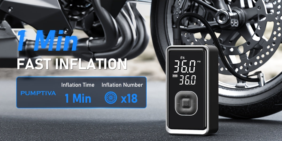Portable Air Compressor | 150PSI Cordless Tire Inflator with Digital Pressure Gauge and LED Light, USB Charging, Quick Charge, Lithium Polymer Battery, for Car, Moto, Bicycle, Roadside Assistance and Emergency Support in All Terrains