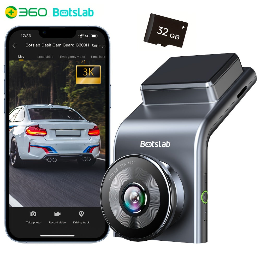 Botslab G300H Pro 3K Dash Cam 140° Wide Angle Built-in WiFi GPS Night Vision Motion Detection Parking Mode WDR Loop Recording Smart Alerts, Optional Hardwire Kit & 32G SD Card