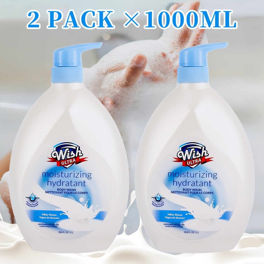 Moisturizing Body Wash 2-Pack 33.8 fl oz Each — Deep Cleansing Shower Gel for Women & Men, Long-Lasting Scent, Hydrating Formula, All Skin Types, Cucumber, Milky, Mango & Peach Fragrances