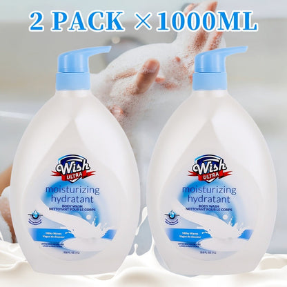 Moisturizing Body Wash 2-Pack 33.8 fl oz Each — Deep Cleansing Shower Gel for Women & Men, Long-Lasting Scent, Hydrating Formula, All Skin Types, Cucumber, Milky, Mango & Peach Fragrances