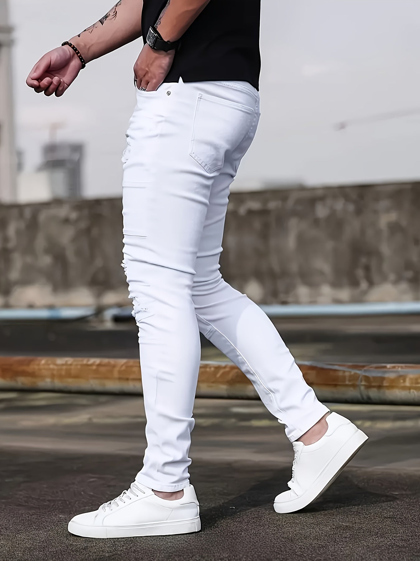 Men's Skinny Jeans - Classic Wash Patchwork