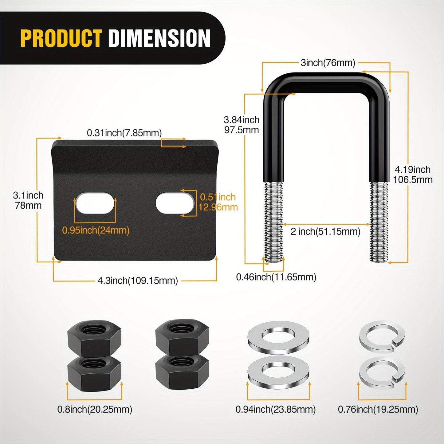 Trailer Hitch Tightener Anti Rattle Stabilizer 2 Inch Heavy Duty Steel U-Bolt with Rubber Cover Hitch Mount Wobble Eliminator for 2" Receiver - Multiple Colors
