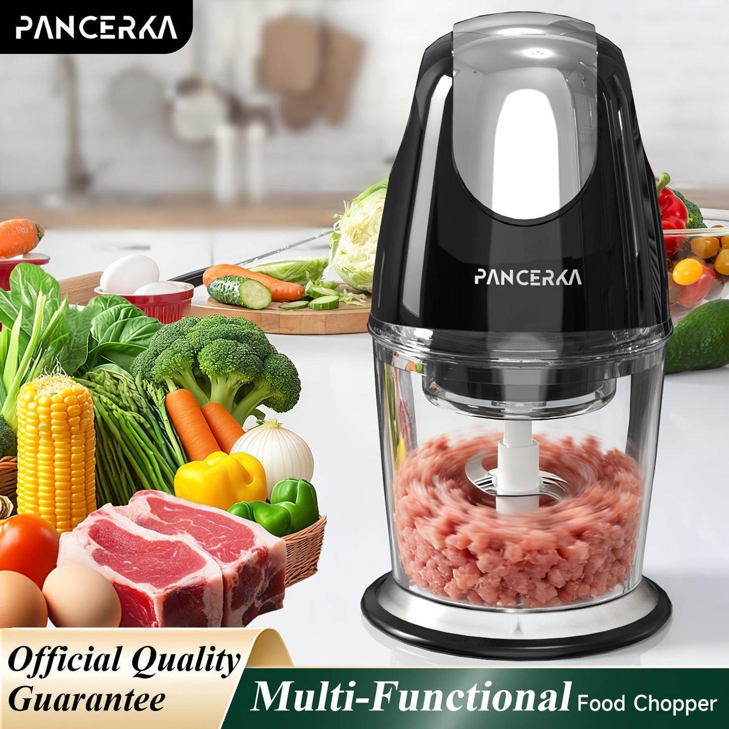 Electric Food Chopper Mini Food Processor – One-Touch 600ml Vegetable Chopper with 4 Stainless Steel Blades, Meat Grinder Blender for Garlic, Fruits, Smoothie, Puree, Black