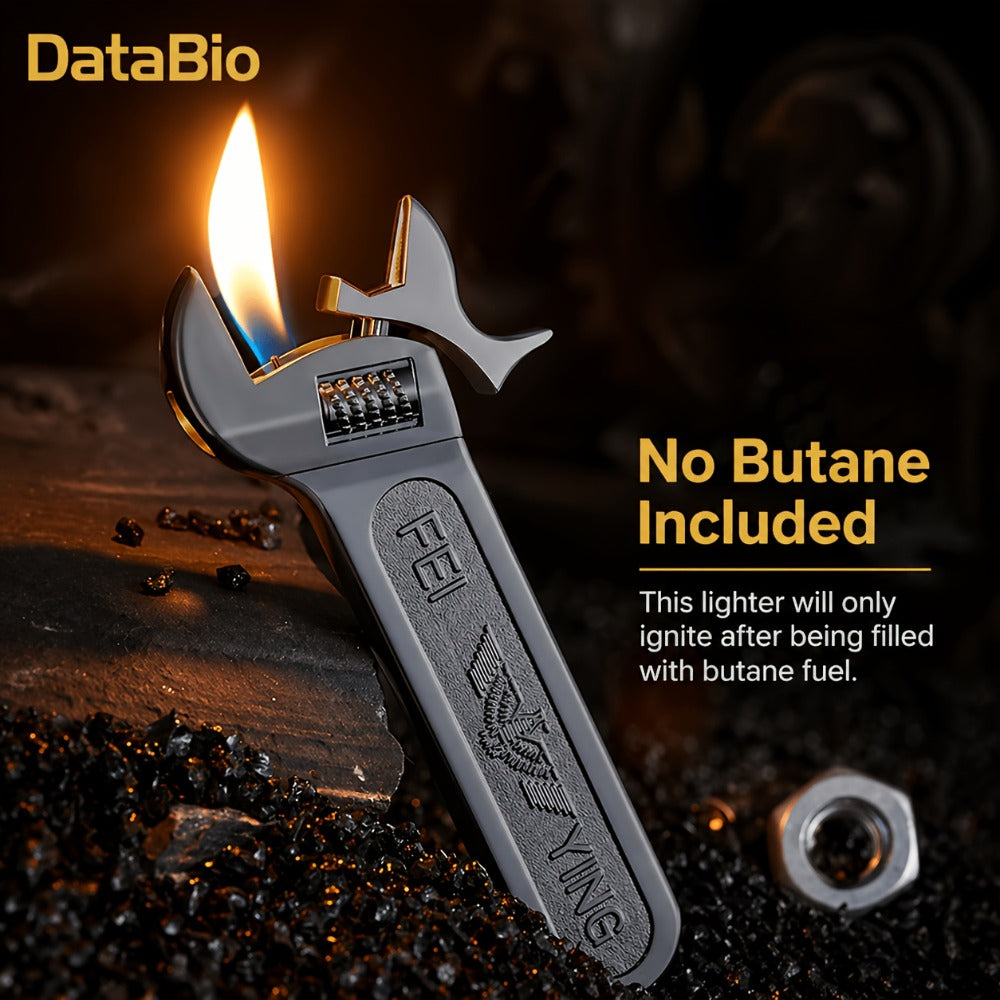 Spanner Shape Novelty Lighter – Refillable Butane Windproof Metal Lighter, Cool Gadget Gift for Men | Father's Day Gift Idea | Bright Chrome & Black | No Butane Included