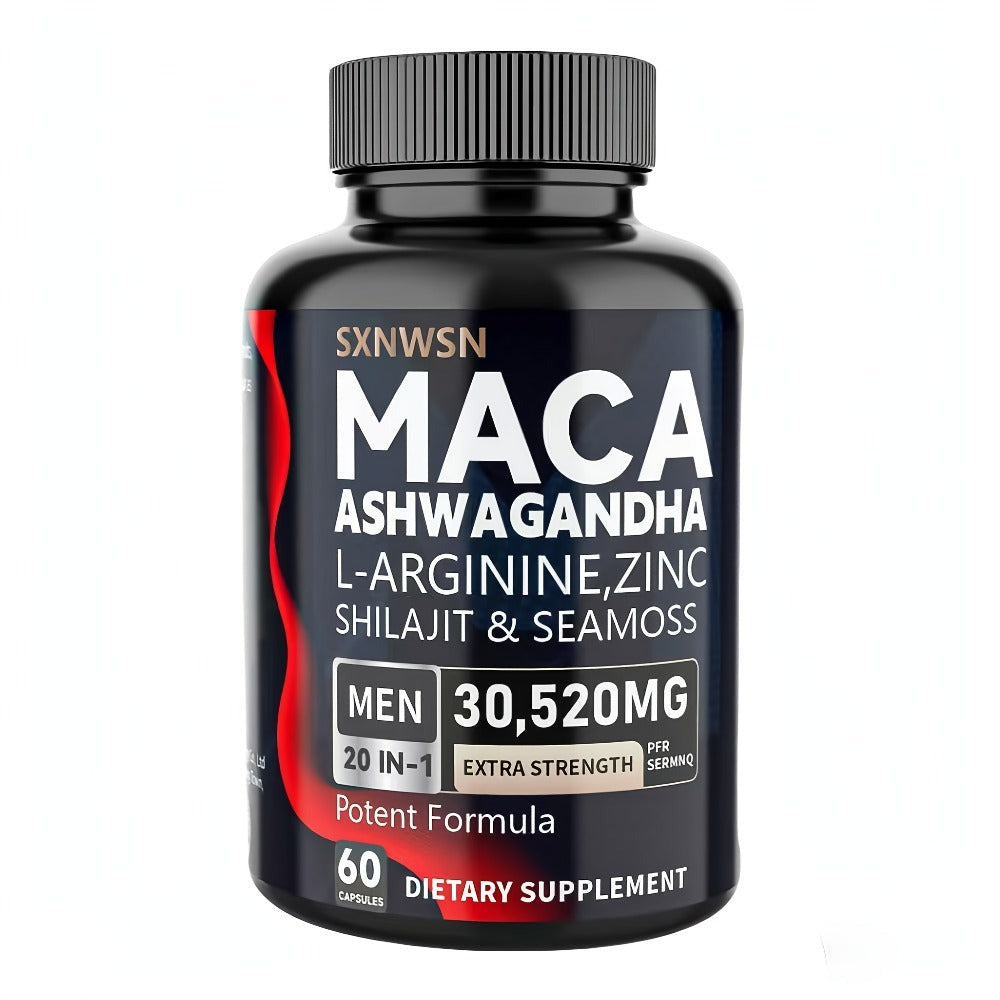 Ashwagandha & Maca Root Capsules with Sea Moss, Shilajit, L-Arginine & L-Citrulline – Stress Relief, Mood & Energy Supplement for Women and Men | Choose 60 or 120 Capsules | Daily Herbal Wellness Formula