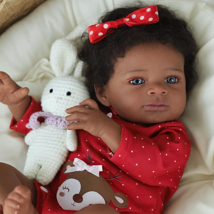 Black Girl Reborn Doll 20 Inch Fabric Soft Body Hand-Implanted Hair Lifelike African American Newborn Girl – Realistic Diversity Doll Only for Kids Collectors Birthday Christmas Gift