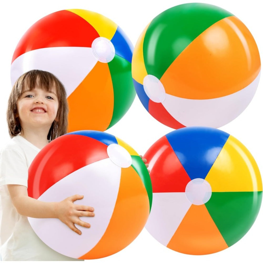 Rainbow Beach Balls 4-Pack 20 Inch – Large Inflatable Beach Ball Set for Pool Party Decorations, Kids & Adults Birthday Luau Hawaiian Summer Beach Water Games Party Favor