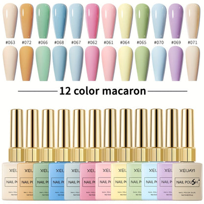 Gel Nail Polish Set 12 Colors Candy Macaroon – Bright Multicolor Semi Permanent Soak Off UV LED Nail Art Kit for Salon & DIY Spring Summer Manicure 0.51oz Each