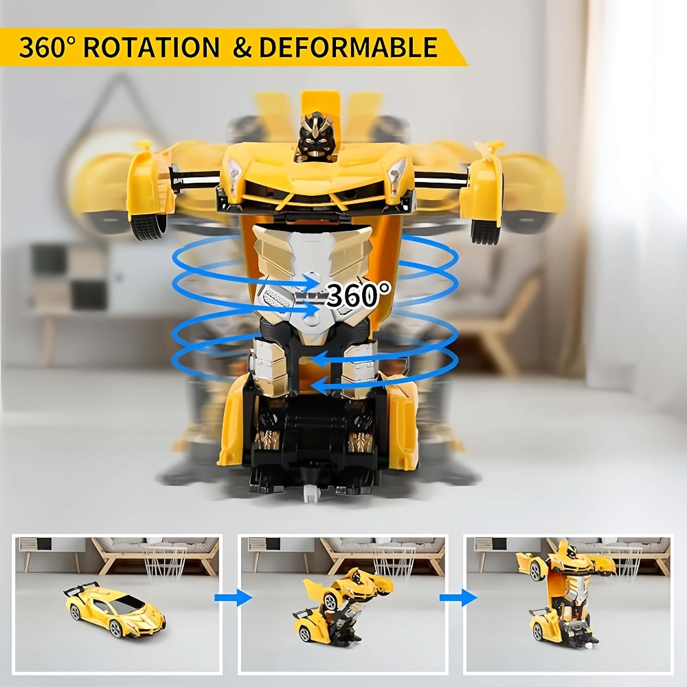 Transforming RC Robot Car for Kids 2.4GHz – One-Button Deformation Stunt Car 360 Drift LED Lights, Remote Control Toy Gift for Boys Ages 3 4 5 6 7 Birthday Easter Christmas (Red/Blue/Yellow)