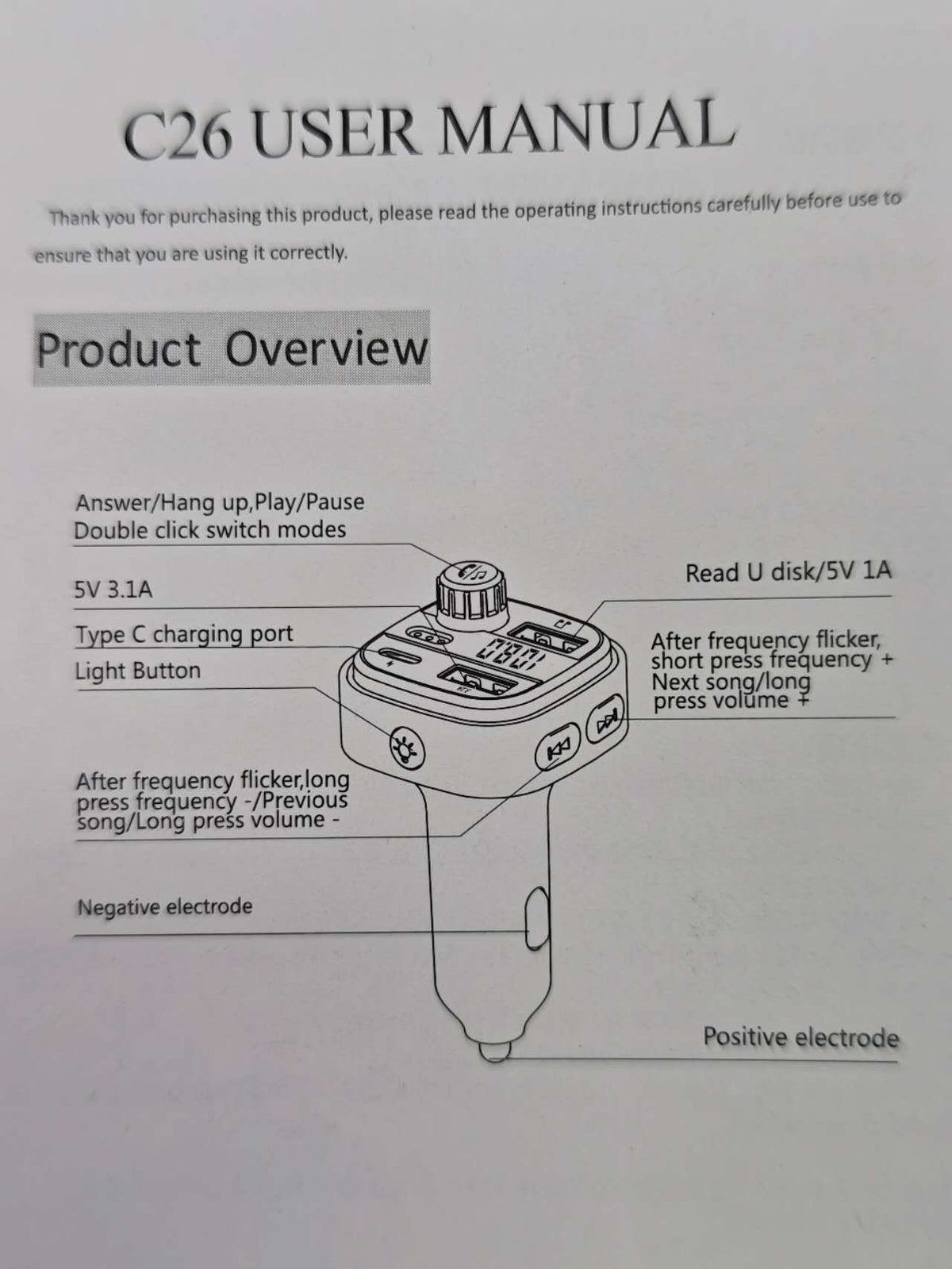 Fm Transmitter - Bluetooth Transmitter Car Stereo - Bluetooth Fm Transmitter - 2 Usb Ports,1 Usb c Port, Car charger, Fast Charge