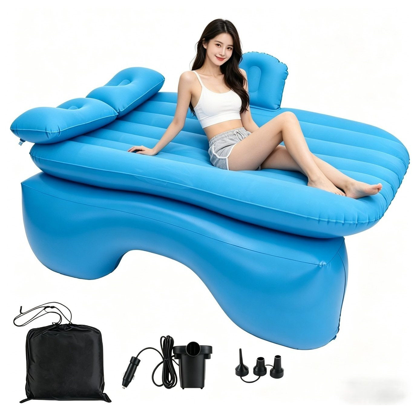Inflatable Car Air Mattress for SUV, Truck & Back Seat – Fast Inflate Portable Camping Bed with Pillow, Air Pump & Carry Bag for Road Trips & Car Camping