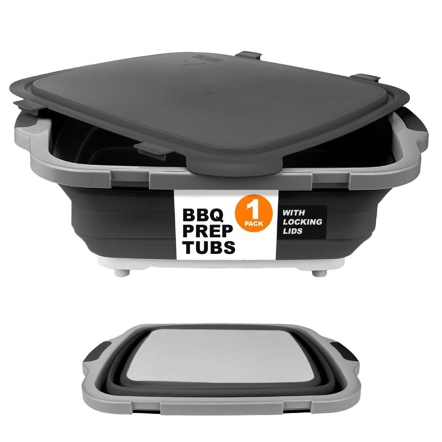 Collapsible BBQ Prep Tub 3-in-1 Grill Caddy – Cutting Board, Washing Basket & Prep Station | Food-Grade Plastic, Drainage Hole, Foldable for Camping & Outdoor Grilling