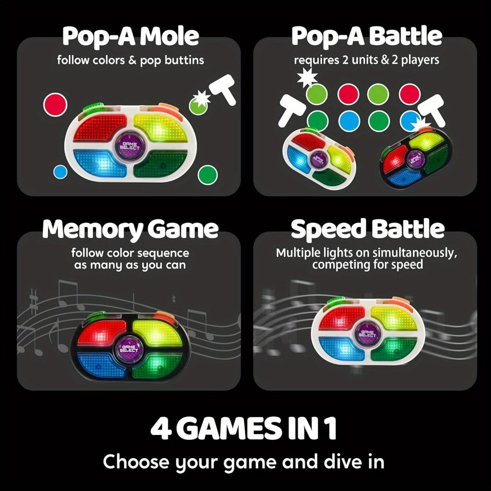 Portable Handheld Gaming Device 2-Pack – 7-Button Electronic Game with 4 Modes, Light & Sound, Memory & Speed Battle for Kids Ages 8+, Fun Party Favor & Christmas Gift