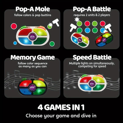 Portable Handheld Gaming Device 2-Pack – 7-Button Electronic Game with 4 Modes, Light & Sound, Memory & Speed Battle for Kids Ages 8+, Fun Party Favor & Christmas Gift