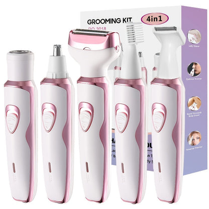 Facial Hair Remover for Women Electric USB Rechargeable Multifunctional Trimmer Set for Eyebrows Nose Face Legs Painless Portable Lady Grooming Kit Pink Purple Gift Set