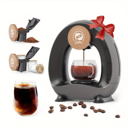 Espresso Coffee Maker 2-in-1 Single Serve Compatible with K-Cup and Ground Coffee Americano Mini Coffee Machine Tea Maker with Filter K-Cup Adapter 4-8oz Pink Champagne Gray Black