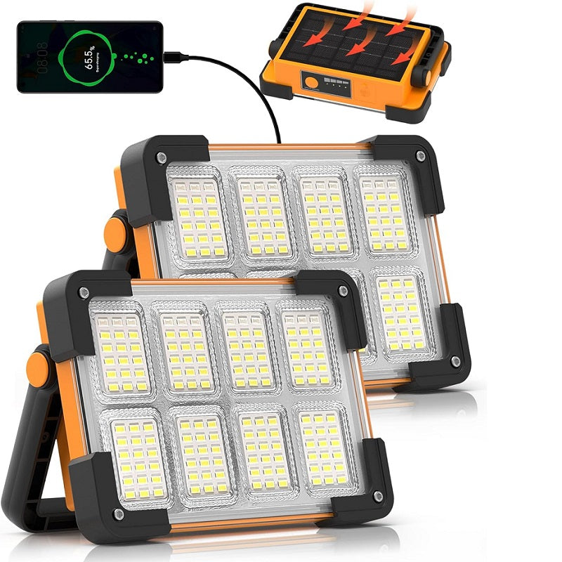 1 Pack/ 2 Pack Solar Work Light, 144 LED Portable Floodlight, 4 Modes, Multi-Color, IP44 Waterproof For Camping Fishing Car Repair Construction 6000mA