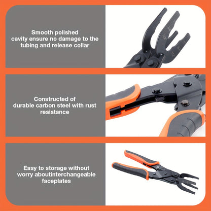 Push to Connect Pipe Disconnect Tool – Quick Release Disassembly Pliers for PEX PVC Copper Fittings 1/2” 3/4” 1” Carbon Steel Ergonomic Handle