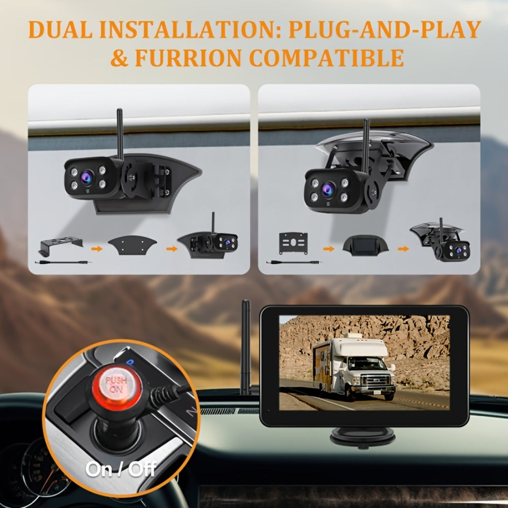 RV Backup Camera Wireless System – 7" HD 1080P Touchscreen Monitor, Night Vision, BSD Blind Spot Detection, 4-Channel, Furrion Compatible, Plug & Play for Trailer Truck Camper Motorhome