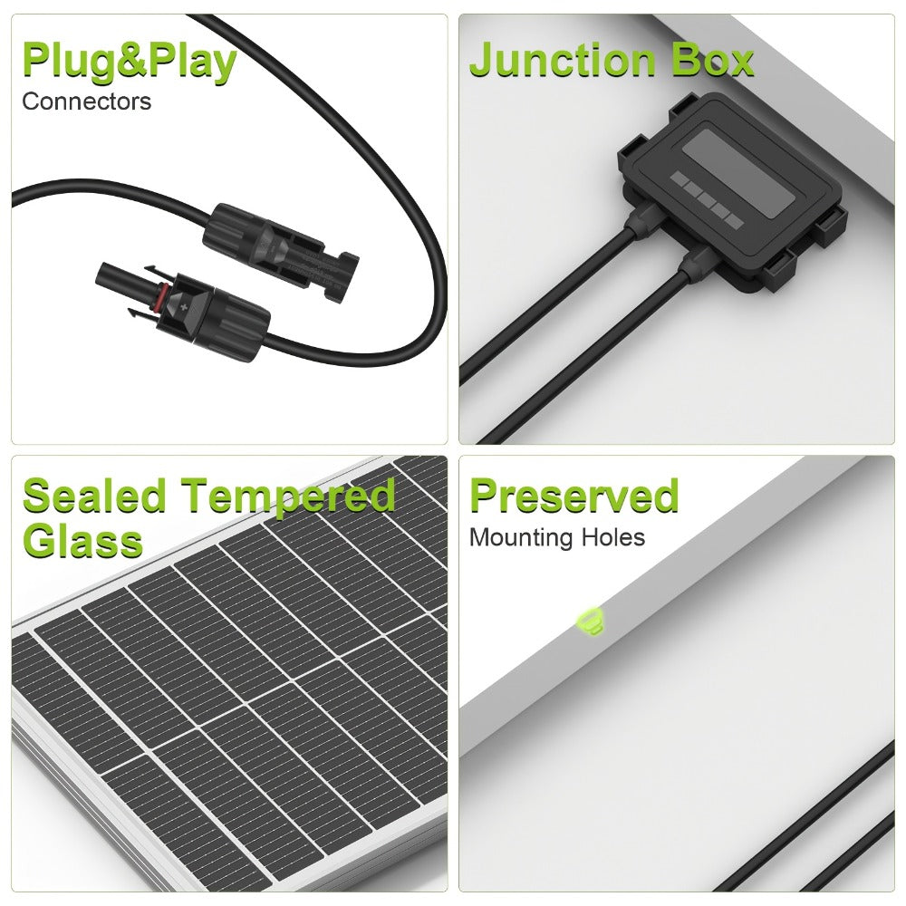 200W Solar Panel Kit 2x100W 18BB Monocrystalline – 12V High Efficiency Off-Grid Photovoltaic Power for RV, Car, Camping, Boat, Home Battery, Shed & Farm