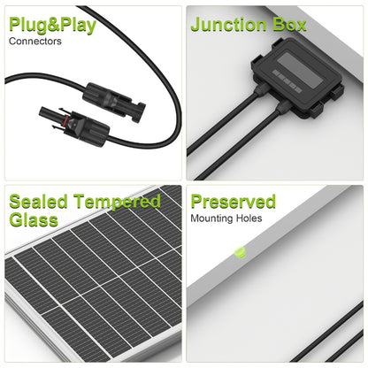200W Solar Panel Kit 2x100W 18BB Monocrystalline – 12V High Efficiency Off-Grid Photovoltaic Power for RV, Car, Camping, Boat, Home Battery, Shed & Farm