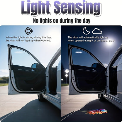 Angel Wings Car Door LED Projector Light 4 Pack - Colorful Welcome Courtesy Shadow Puddle Lights, Battery Powered Easy Install, Car Motorcycle Decorative Door Step Light