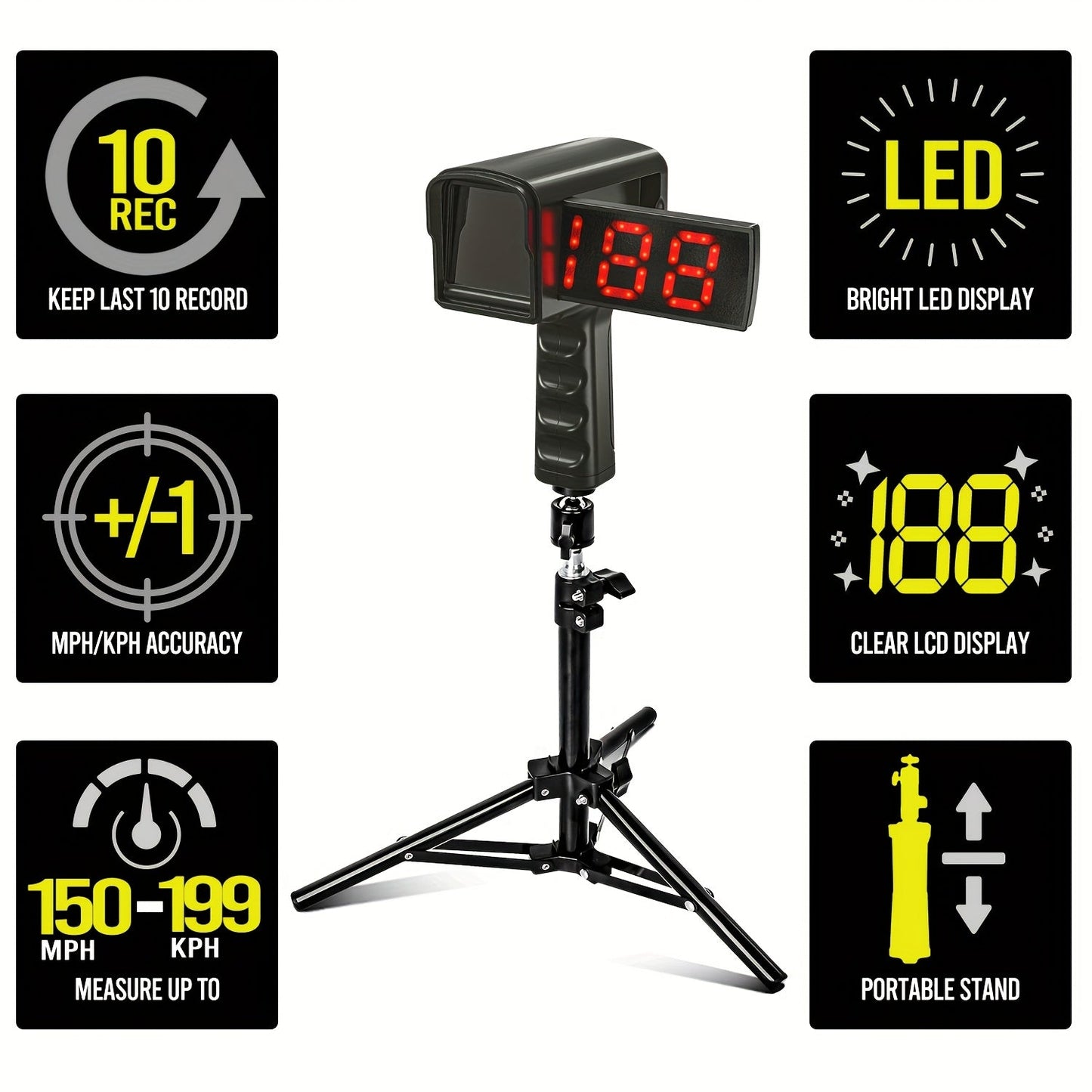 Baseball Radar Gun – LED & LCD Display, Handheld or Tripod Mount