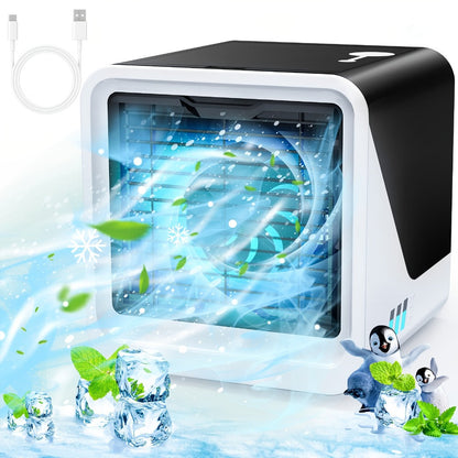 Portable Mini Air Conditioner Fan | Personal Evaporative Cooler with 3-Speed Settings & Timer, Quiet Desktop Cooling Fan for Room, Home, Office & Car Use – USB Powered, Compact Design