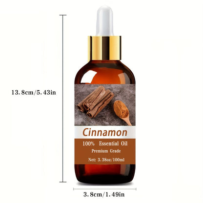 Pure Cinnamon Essential Oil for Massage Aromatherapy 100% Therapeutic Grade Warming Spicy Scent Scalp Hair Skin Care Diffuser Relaxation Meditation Gift for Women Men 100ml 3.38oz