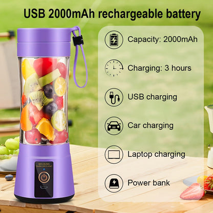 Portable Blender Cup USB Rechargeable 380ML - Mini Personal Blender with 6 Blades for Smoothies, Shakes & Juice, Compact Travel Blender for Office, Gym, Picnic & Outdoor, 5 Colors