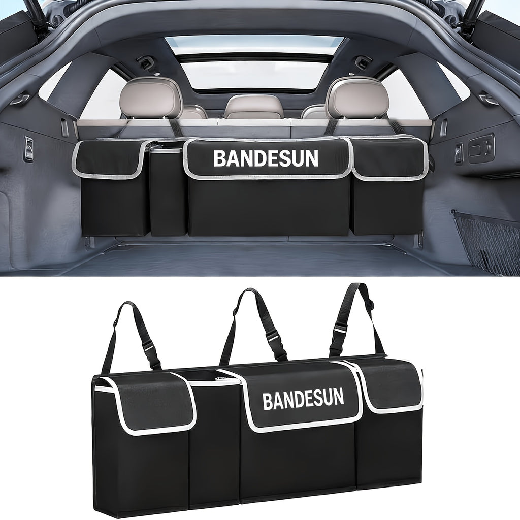 Rear Seat Hanging Storage Bag, Car Trunk Organization And Storage for SUV, Truck, MPV, Foldable Cargo Storage Bag with 4 Pockets, More Storage Space for SUV