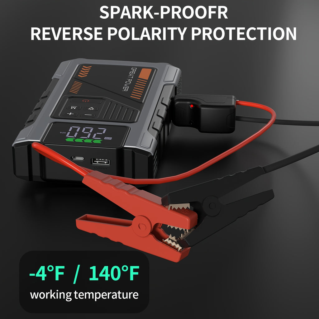 Portable Car Jump Starter & Jump Starter with Air Compressor (Optional), Jump Starter Battery Pack, Current Car Battery Booster, 12V Vehicles (1.98gal Gasoline/ 1.59gal Diesel Engine), Compatible with Sedans, SUVs, Pickup Trucks & Lawn Mowers