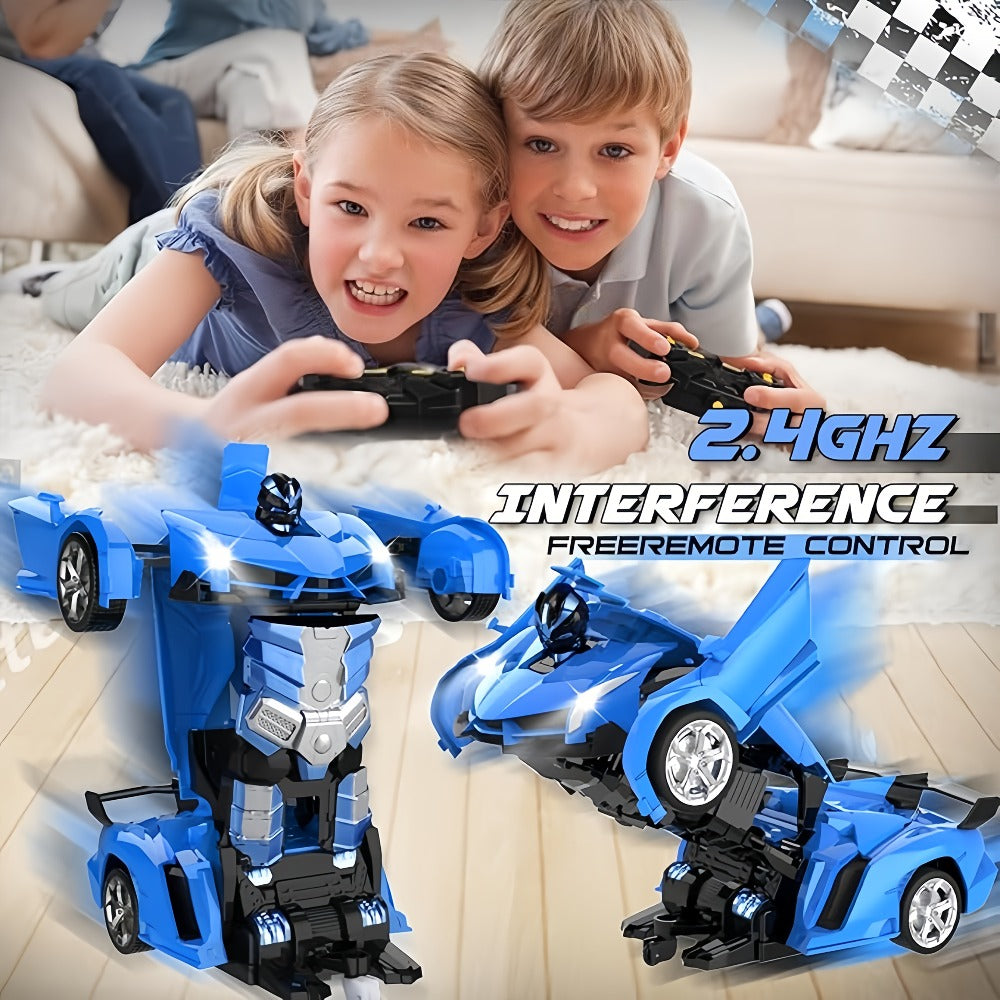 RC Transform Robot Car 1:18 Scale One-Button Deformation – Long Range Remote Control with LED Headlights & 360° Drift Stunt, Cool Birthday Christmas Easter Gift for Boys Girls Ages 3+