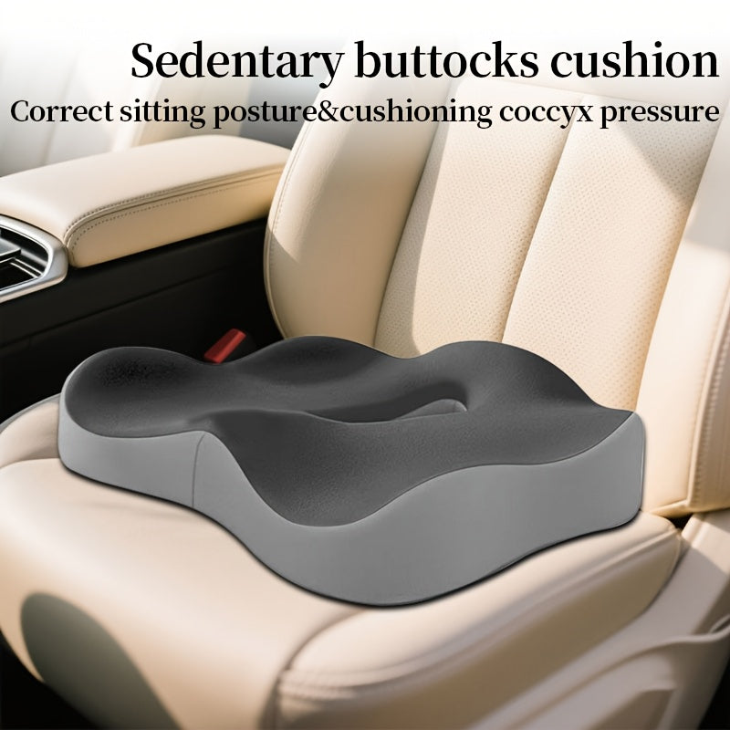 1pc Ergonomic Memory Foam Seat Cushion with Center Groove Design - Pressure Relief & Posture Support, Non-Slip Base, Soft Polyester Cover for Office, Home, Car - White/Black, Seat Cushion for Long Sitting, Posture Improvement, Durable Seating Comfort