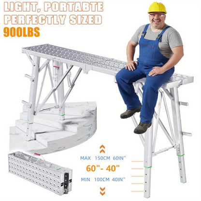 Heavy Duty Folding Work Platform Scaffold 1455 Lbs Capacity Portable Adjustable Height Ladder Stool – Multi-Function Step Stool for Painting Home Renovation Construction Indoor Outdoor Use