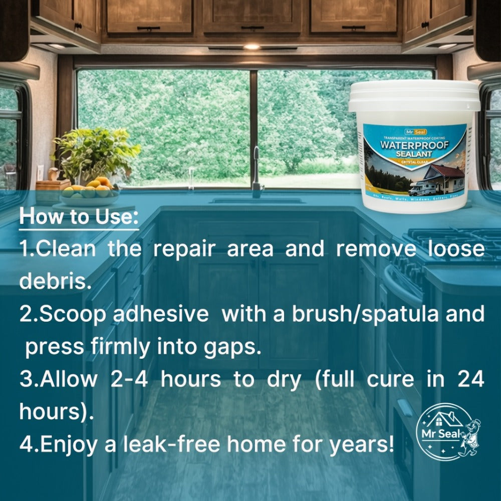 Clear Waterproof Sealant 1000g - Transparent Adhesive for Roof, RV, Wall, Pipe & Tile Leak Repair, Indoor & Outdoor, Includes Brush
