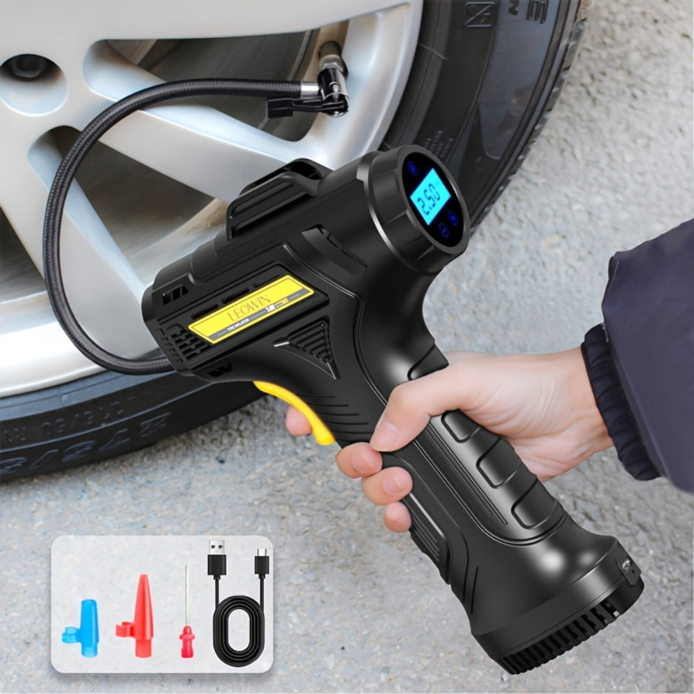 Portable Tire Inflator Air Compressor 150 PSI Cordless with Auto-Shutoff Digital Pressure Gauge LED Light Wireless USB Charging for Car Motorcycle Bike Ball