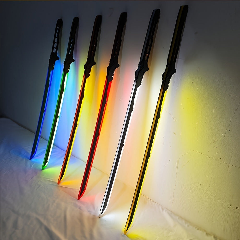 LED Cyberpunk Katana Prop 80cm Acrylic Luminous – 1:1 Scale Sci-Fi Glowing Sword for Cosplay Halloween Masquerade Party Display Collectible Blunt Safe Red Orange Green