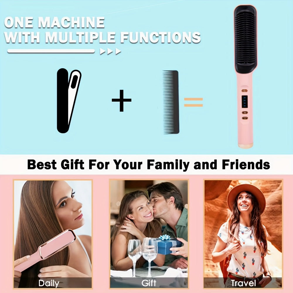 Wet Dry Hair Straightener Brush 2-in-1 Electric Straightening Comb – Multi-Temp Fast Heat Volumizing Styling Tool for Women All Hair Types, Purple Pink White Grey
