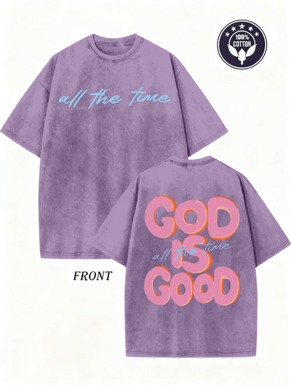 Unisex God Is Good Graphic T-Shirt - 250G Washed Double-Sided Print